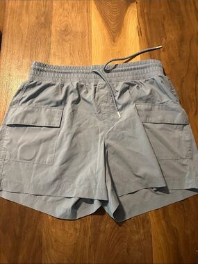 Stretchtec Women’s Sz L Light Blue Drawstring Cargo Active Shorts